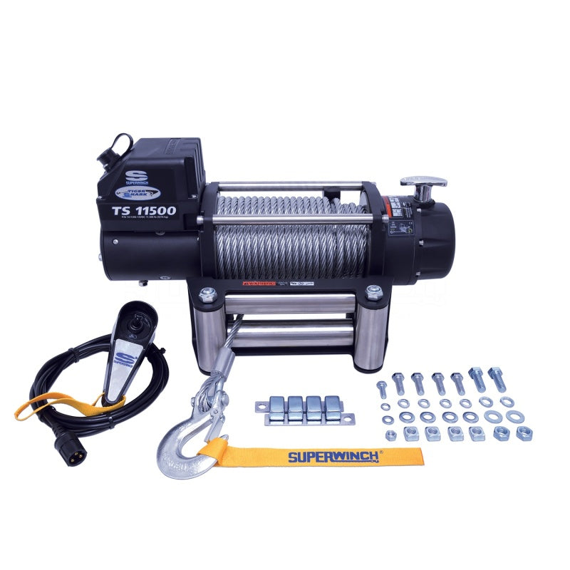 Superwinch 11500 LBS 12V DC 3/8in x 84ft Steel Rope Tiger Shark 11500 Winch