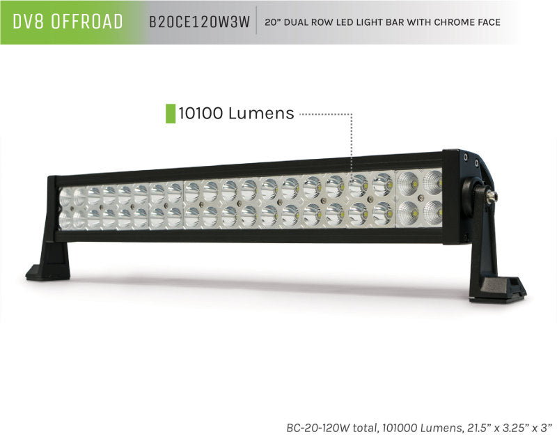 DV8 Offroad Chrome Series 20in Light Bar 120W Flood/Spot 3W LED